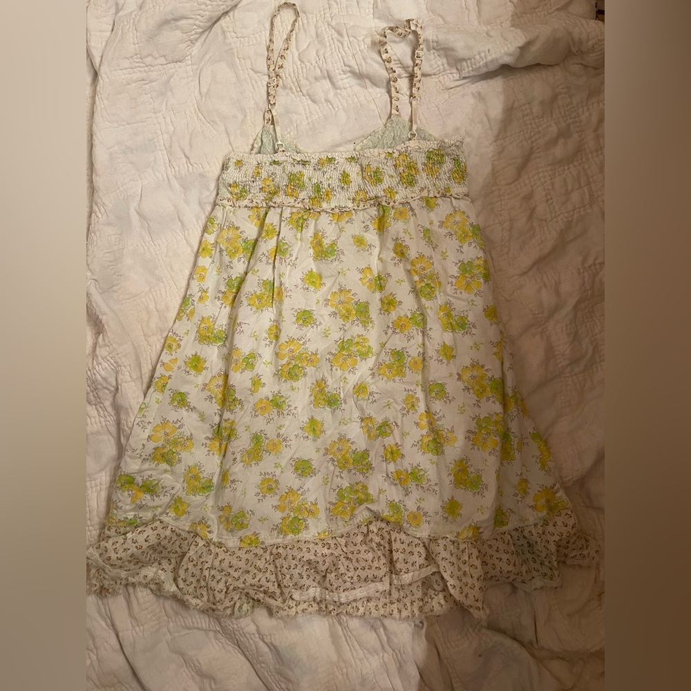 Free People Vintage Y2K Green Yellow Floral Babydoll Dress - Picture 3 of 4